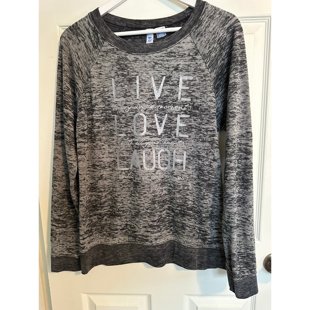 Live Love Laugh Gray Space Dye Metallic Logo‎ Raglan Pullover Sweatshirt XL